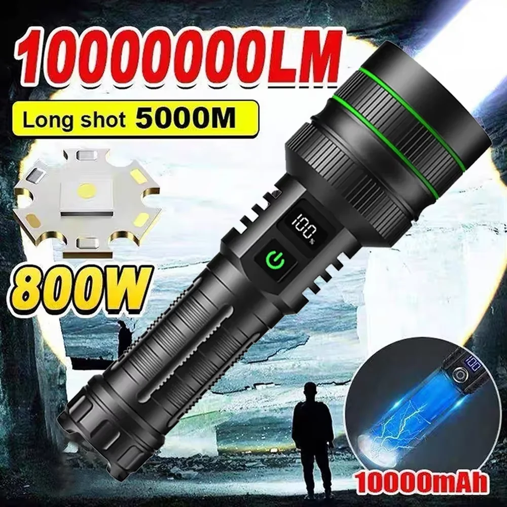 1000000LM Most Powerful LED Flashlight Rechargeable Type-c Flashlight Long Range 5000M Tactical Torch Light For Fishing Hunting