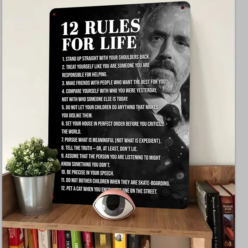 Jordan Peterson 12 Rules for Life Inspirational Metal Tin Sign Office Study Wall Decor Art