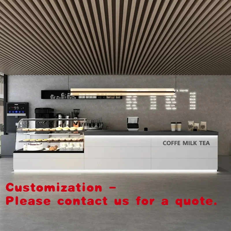 custom.Customizable Minimalist Metal Reception Desk Hotels Coffee Shops Modern LED Light Mall Use Bread Cake Dessert Milk Tea Di