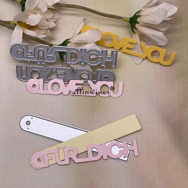 Love You Fuer Dich Word Metal Cutting Dies Carbon Steel Stencil for Scrapbooking Junk Journal Handmade Card Paper Craft