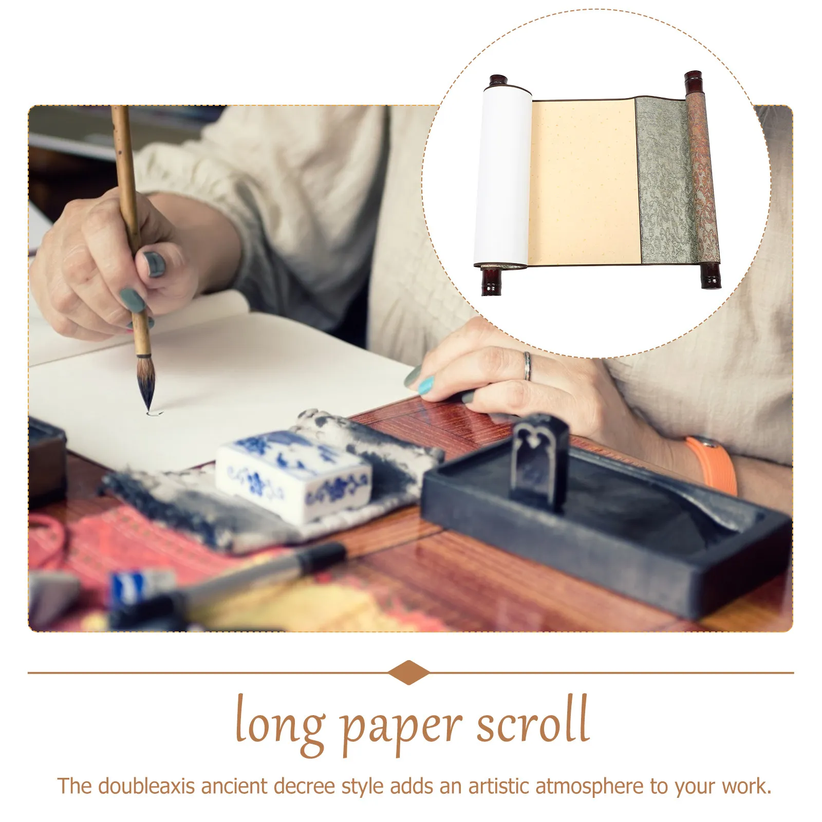 Double- Blank Calligraphy Scroll Style Chinese Paper Scroll for Traditional Painting Calligraphy Hanging Display