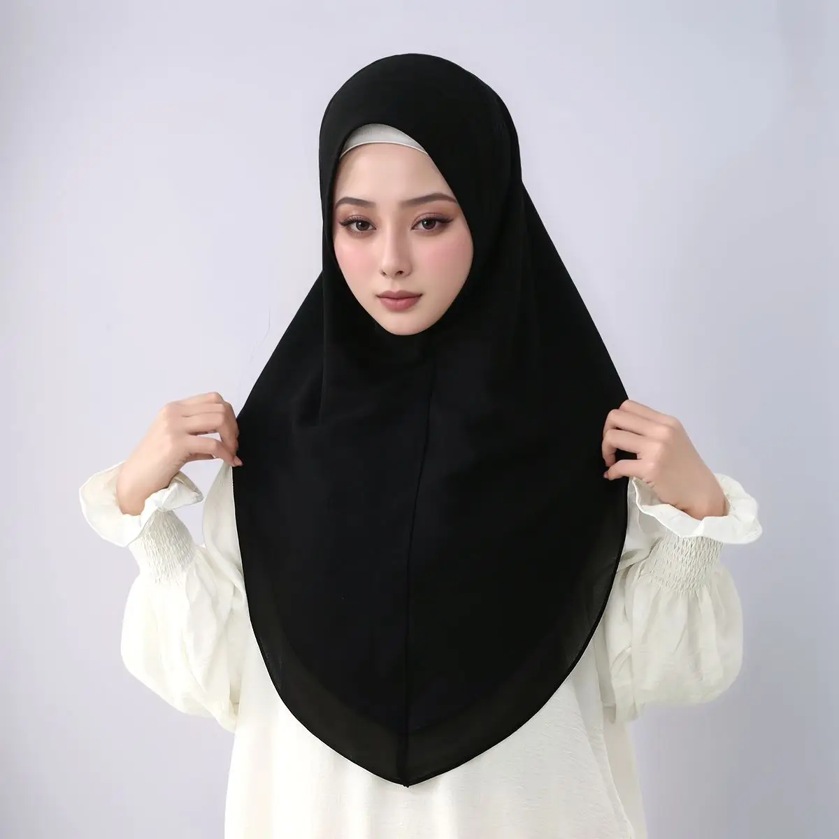 New Double layered Chiffon Ready to Wear Instant Hijabs for Muslim Women Full Cover Head Wraps Scarf Solid Inner Bandana Ramadan