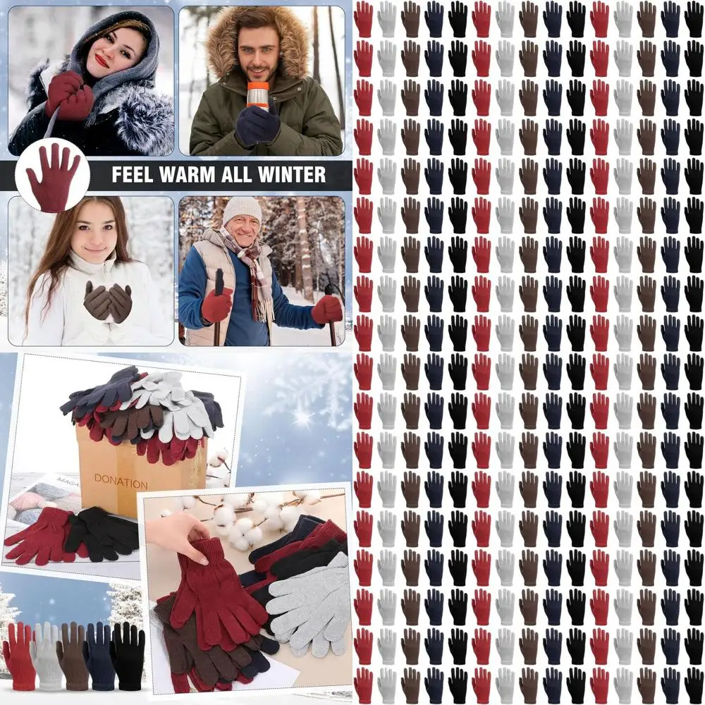 

Liitrsh 200 Pairs Bulk Winter Magic Gloves for Homeless Donations Warm Stretchy Knit Gloves for Men Women