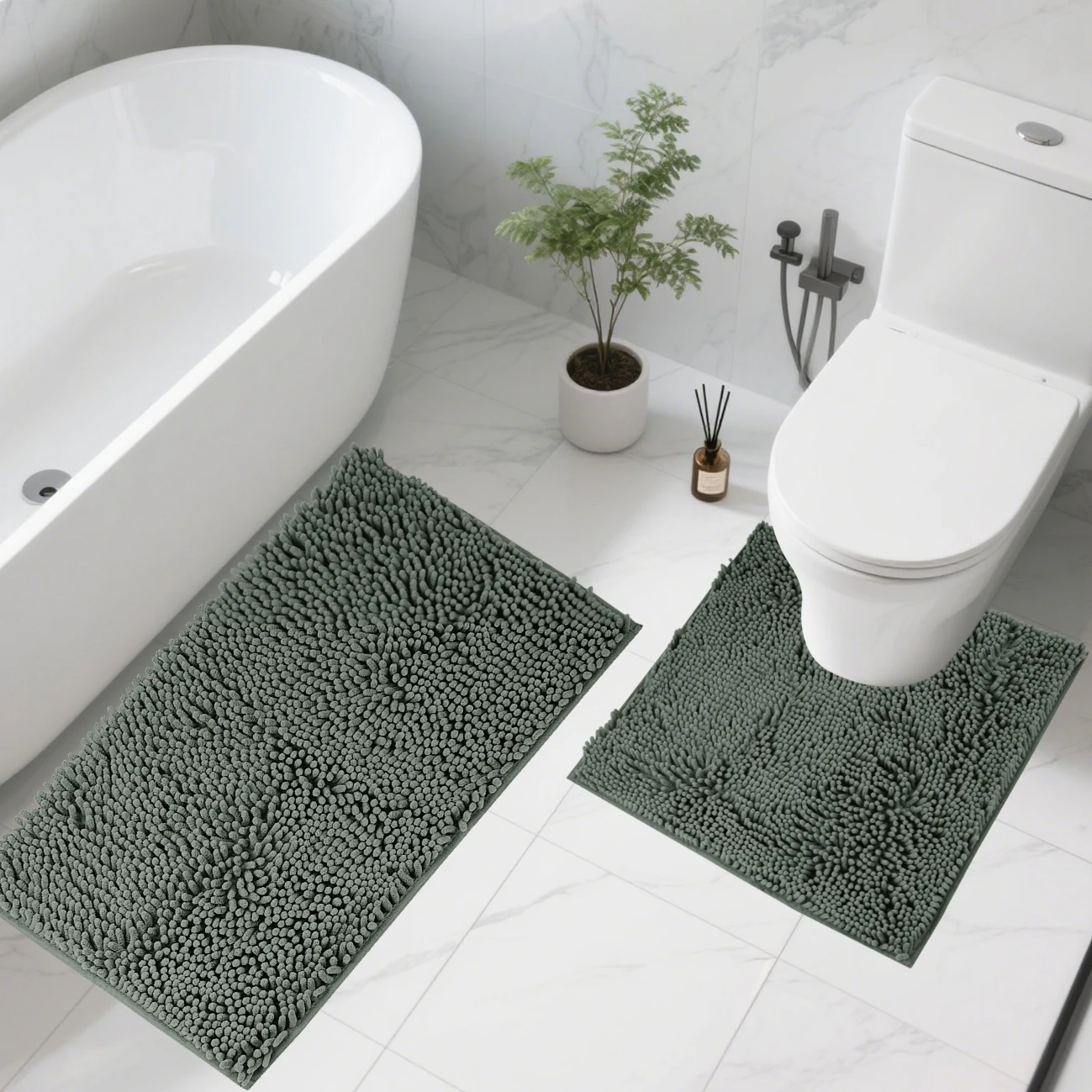 Alfombras antideslizantes de chenilla – Set absorbente para ducha y lavabo