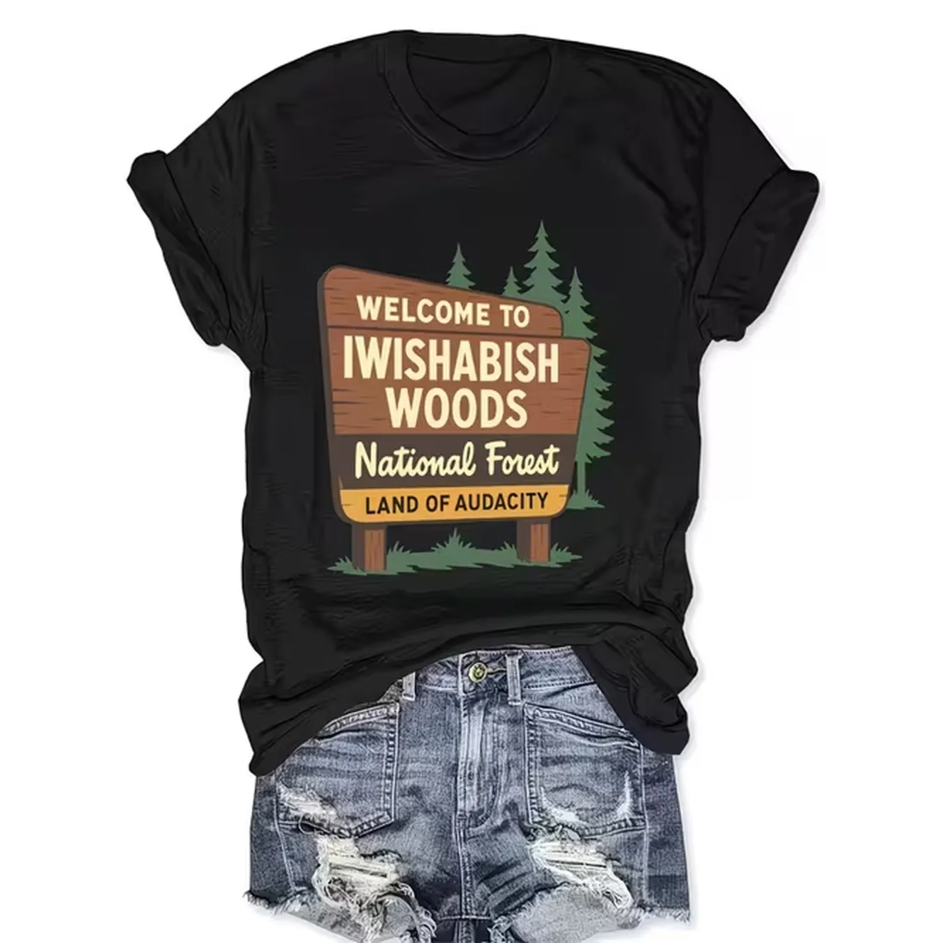 Welcome To Iwishabish Woods Land Of Round Neck Pullover Comfortable Breathable Sweat Wicking Soft T Shirt Suitable For Daily Commutes Casual Wear Vintage Neck Regular For