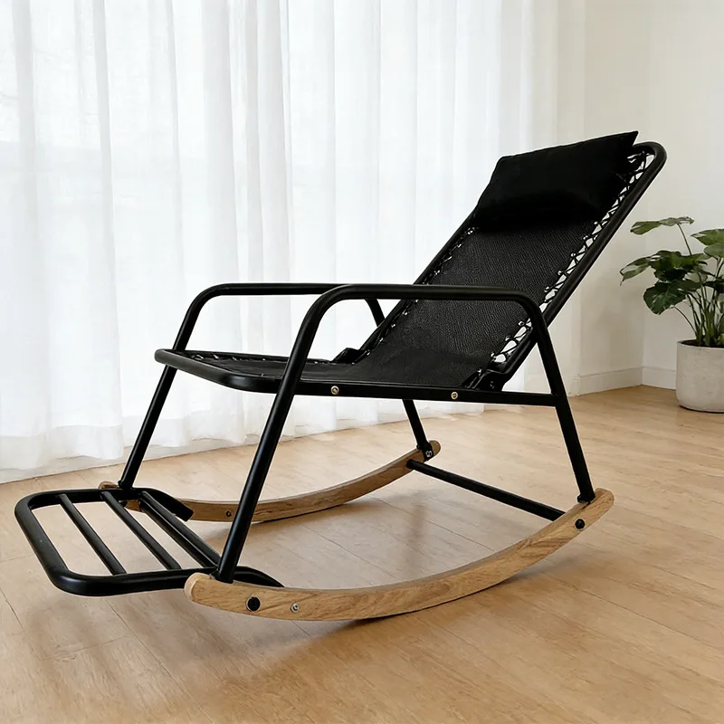 Adult foldable rocking chair balcony home leisure adult simple elderly carefree  folding back recliner