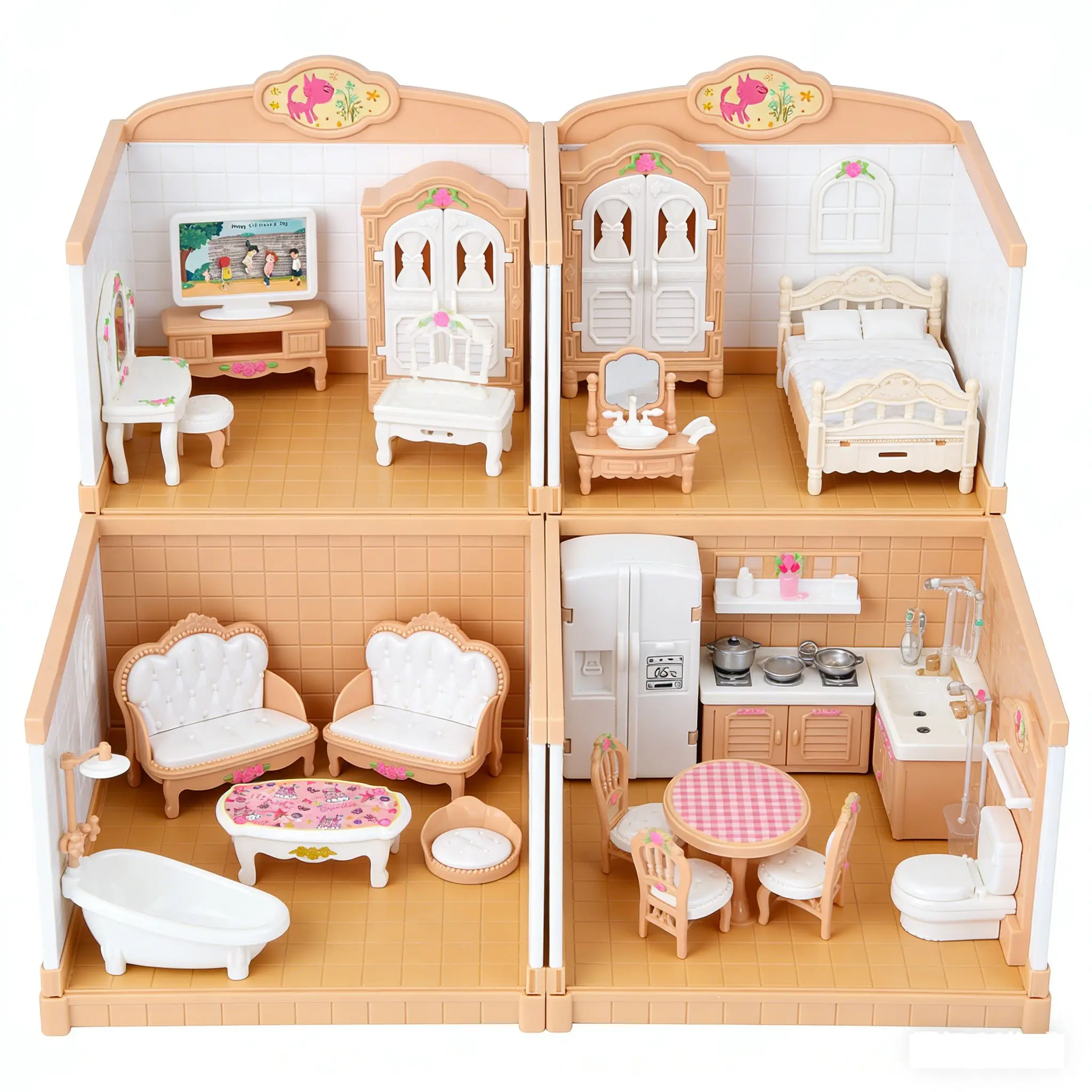

Kids Dollhouse Set with Full-Scene Living Bedroom Bathroom Kitchen Furniture for Immersive Pretend Play New Educational Toy