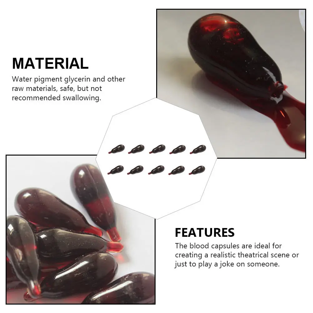 

10pcs Artificial Blood Pills Water Pigment Realistic Horror Effect For Halloween Prank Vomiting Capsules Trick Props