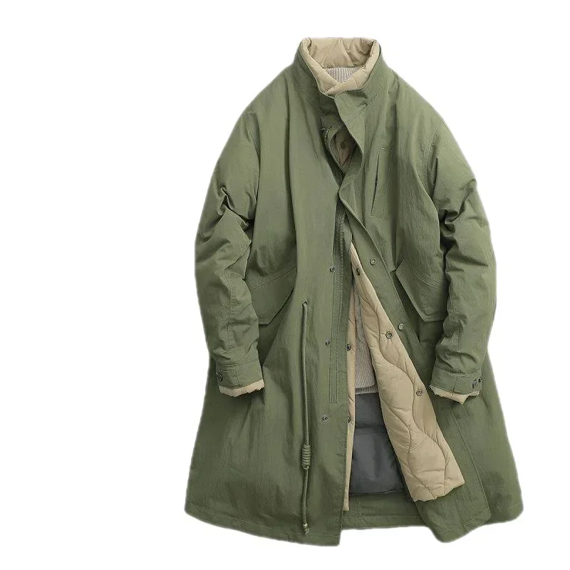 الشتاء اليابانية الرجعية الوقوف طوق طويل مبطن بالقطن سترات الرجال السببية فضفاضة عالية الشارع معطف سترات واقية الذكور الملابس #5