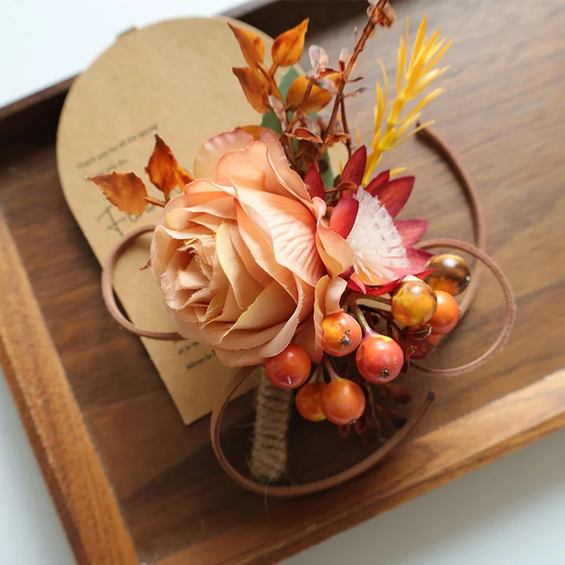 25069 روز بيري بوتونيير للرجال، صدرية المعصم زهور صناعية لديكور الزفاف/الحفلة الراقصة/العودة للوطن، إلخ. بساتين الفاكهة للقوارب