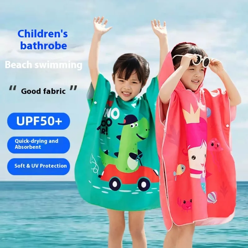 ‌ Robe de natação de verão com capuz, toalha de natação de secagem rápida, capa para crianças pequenas, tamanho jovem, praia, piscina, poncho de banho estampado, bolsos com cuidado