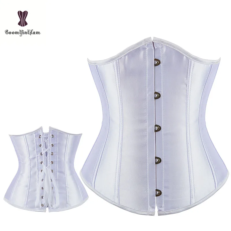Sexy Satin Underbust Corset Front Busk Push Up Chest Binder Black White Red Apricot Korsett For Women Elastic Boned Gothic Korse