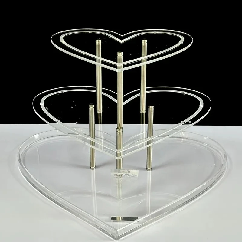 Modern High Rise Acrylic Three Tier Heart Shaped Champagne Tower Stand Wedding Party Glass Holder Decorative Props