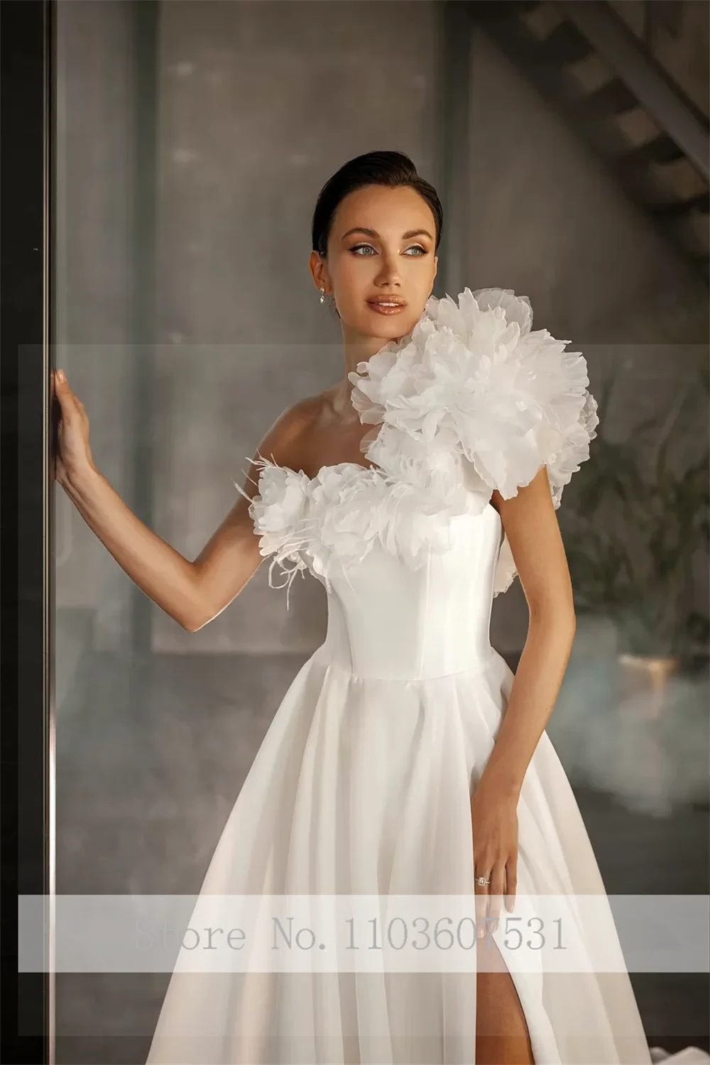 Modesto abito da sposa con spacco laterale a trapezio con una spalla per le donne abito da sposa da sposa in raso vestidos de novia