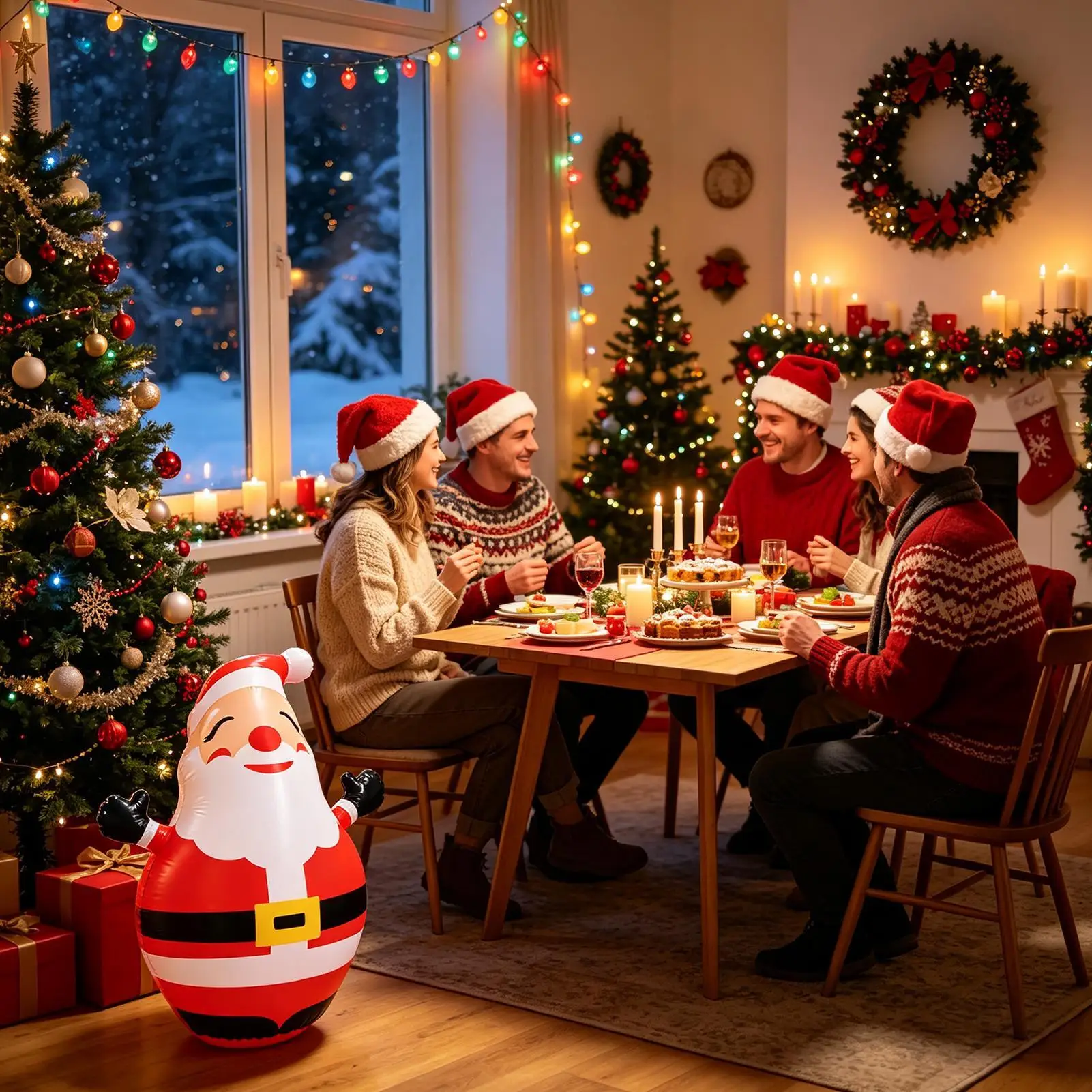 Christmas Blow Up Yard Decorations 150cm Height LED Light Fun Festival Ornament Christmas Inflatable Santa For Shop Front Door