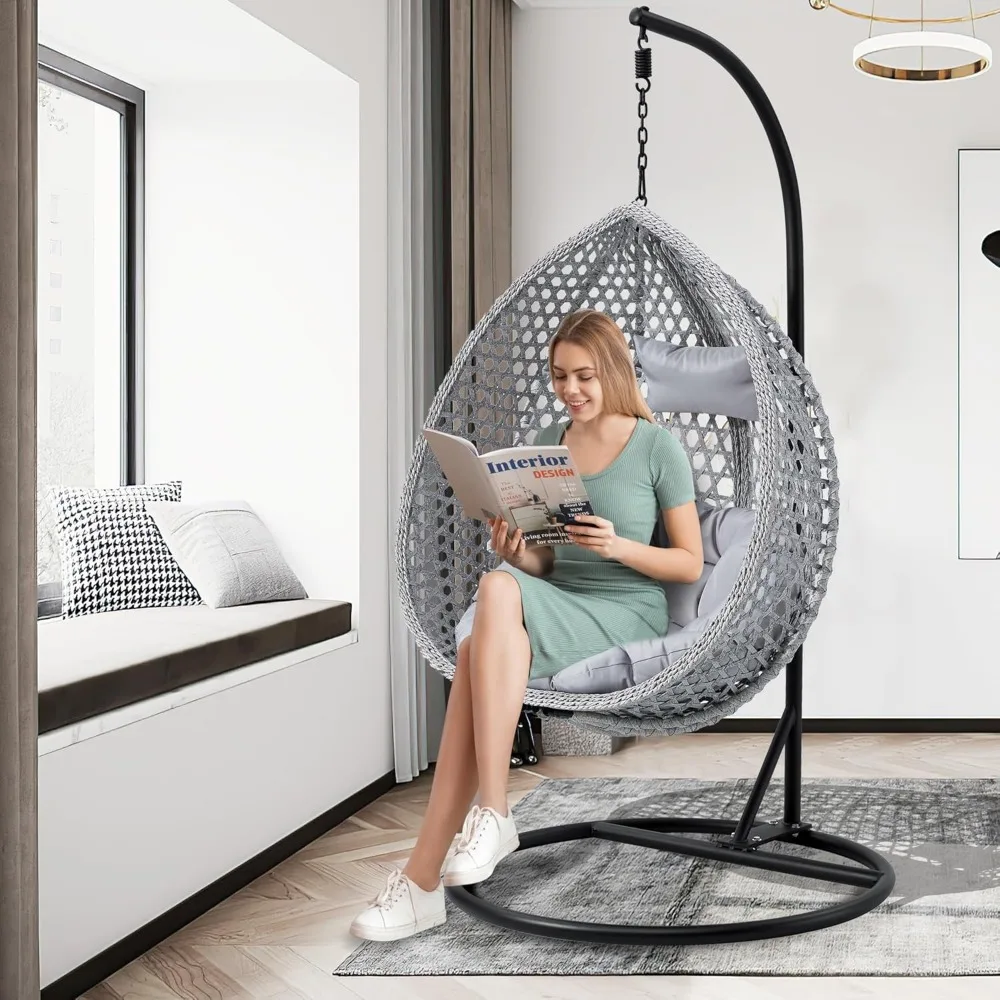 Egg Swing Chair with Stand,Hanging Egg Chair with Cushions and Pillow,Heavy Duty Lounge Basket Chair