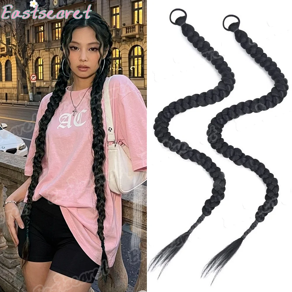 

EAST Synthetic Long Twist Braid Ponytail Extensions With Rubber Band 39 Inch Boxing Braided Hair Extensions For Women Daily Use