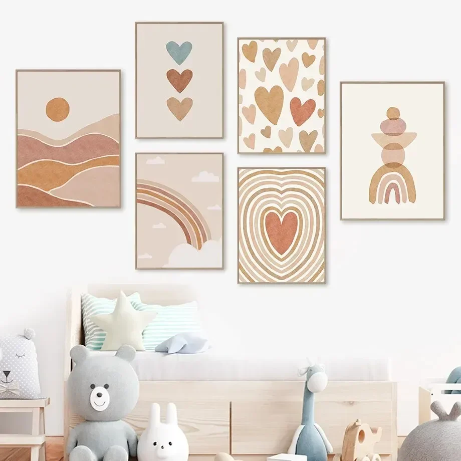 Abstract Llamas Sun Rainbow Heart Alphabet Themed Boho Nursery Wall Art Canvas Painting Posters and Prints Perfect Wall Pictures