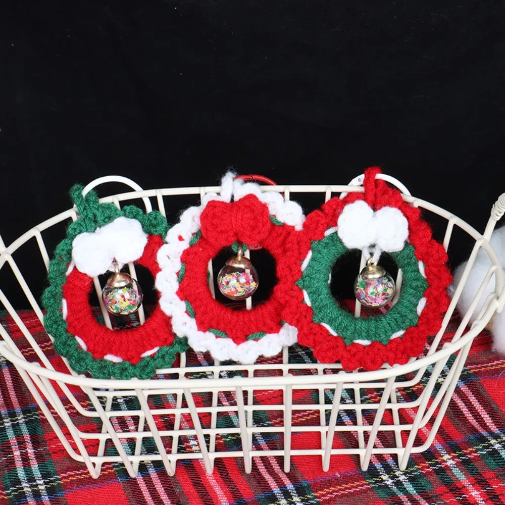 Cute Xmas Wreath Key Chain Bag Pendant Bowknot Christmas Crochet Key Ring Lovely Sweet Key Hanging Decoration Gift