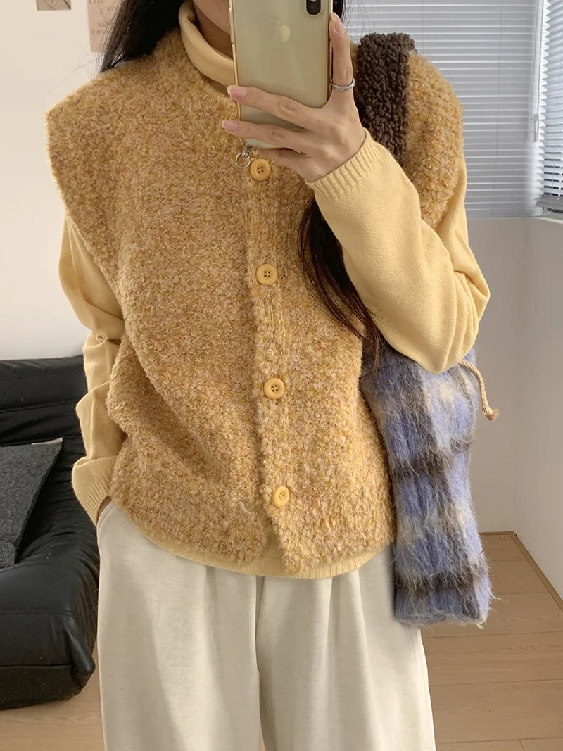 

Amy round Ne Knitted Sweater Vest Women's Autumn Winter Thiened Woolen Svel Layering Open Cardigan Top