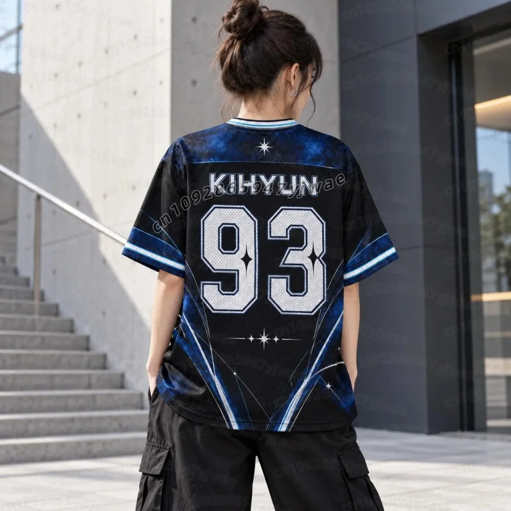 Summer Adult Women Galactic Monsta X World Tour The X Nexus Mixed Mesh Jersey Hyungwon Fans T-Shirt Women Men Kids T-Shirt