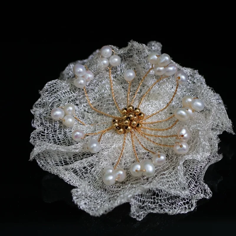 SGARIT Natural Freshwater Pearl Flower Brooch Luxurious 14k Gold Filled Women's Coat Elegant Accessories Dinner Corsage Pin