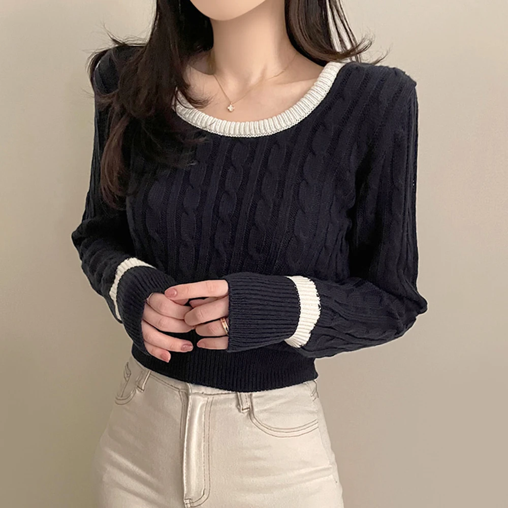 Cisas ort Sve Langer Strickpullover rund Ne Splice Color Commute Sle Damen Faion Chinesische Produktion