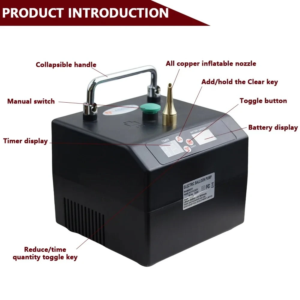 1400W Electric Balloon Pump B322 with 3S 5S Timer Counter APP Control, Air Balloon Inflator for Party Event and Decoration Use