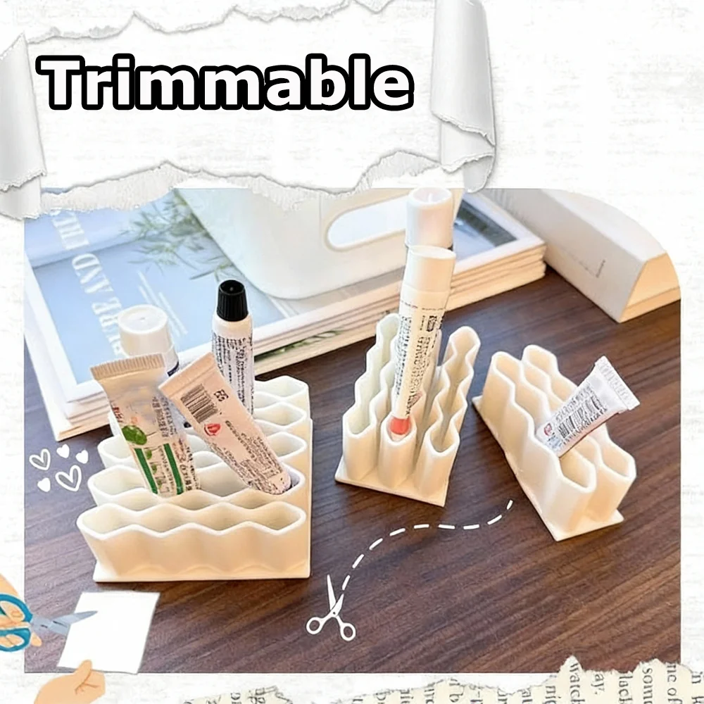 Multi-purpose Ointment Holder Silicone Wave Pen Holder Desktop Pencil Storage Basket Cosmetics Organizer Rack Home Container