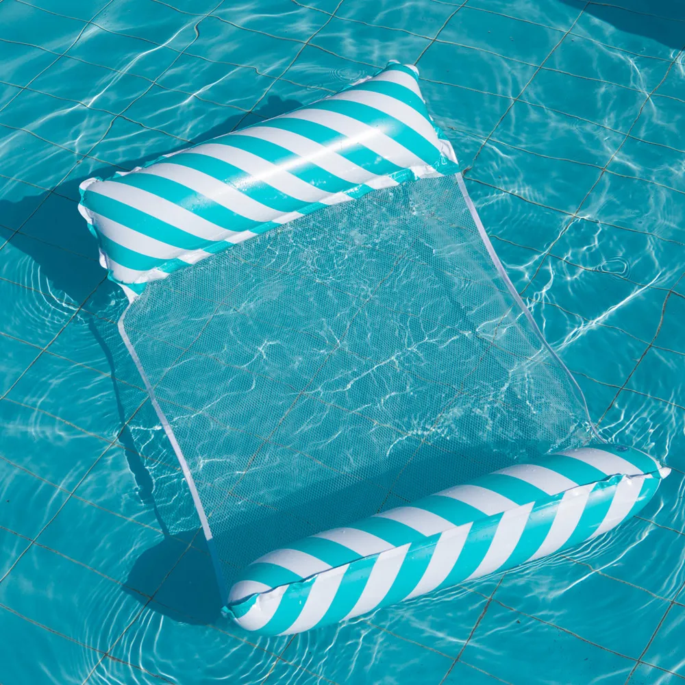 Faltbarer, gestreifter, aufblasbarer Loungesessel, geeignet für Schwimmbadpartys und schwimmende Strandbetten mit Netzrückenlehne