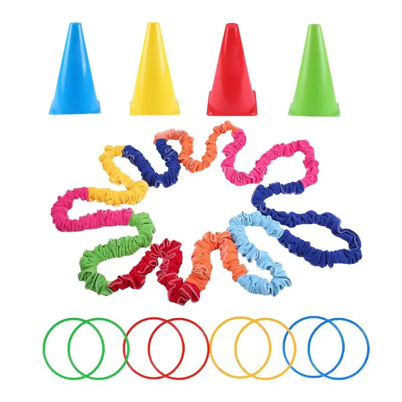 

Elastic Cooperative Stretchy Band Outdoor Stretchy Band Group Activities Motor Rope with Marked Bucket for Home School Park