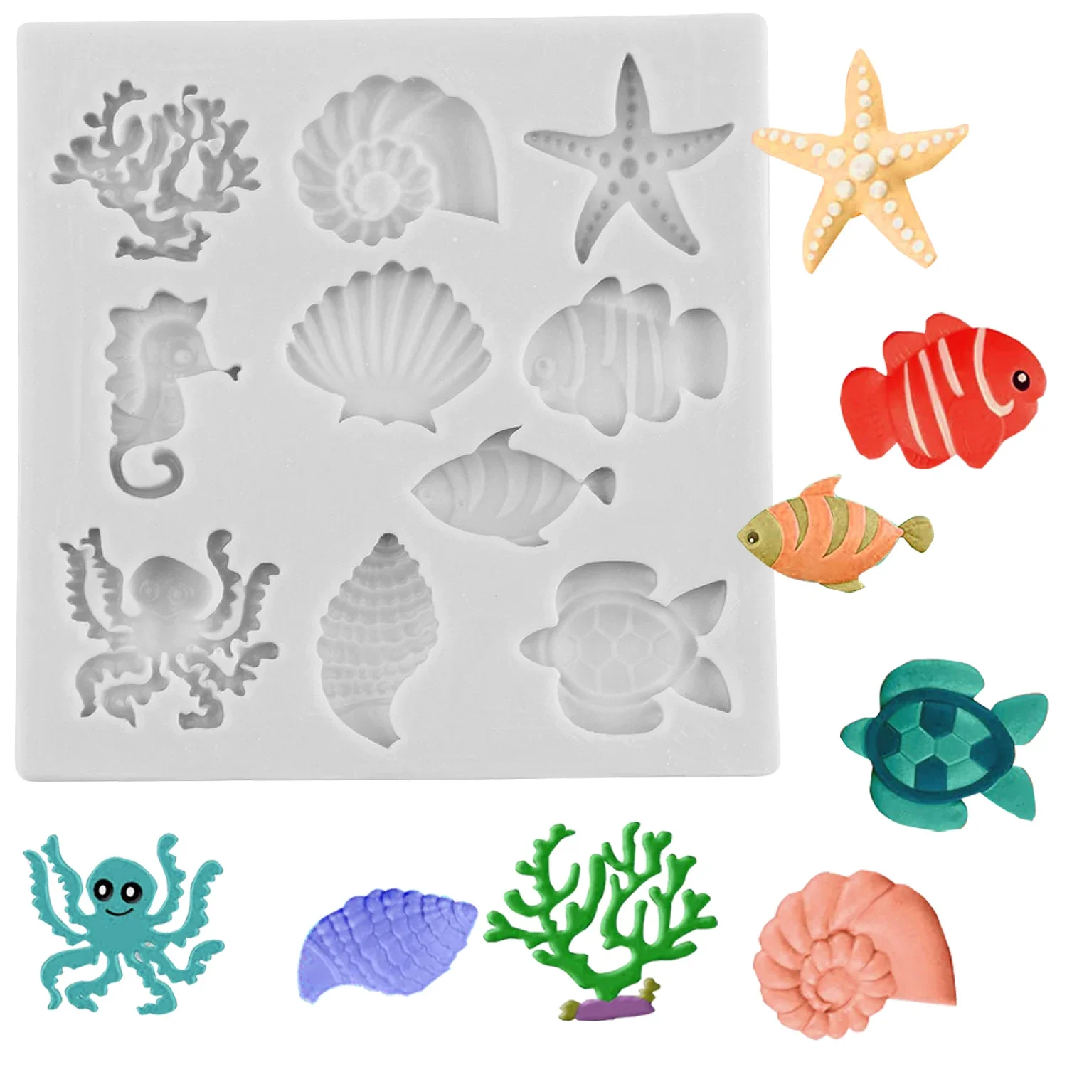 Sea Animal Silicone Molds Ocean Shark Fondant Mold Cake Decorating Tools Shell Starfish Octopus Turtle Chocolate Candy Moulds