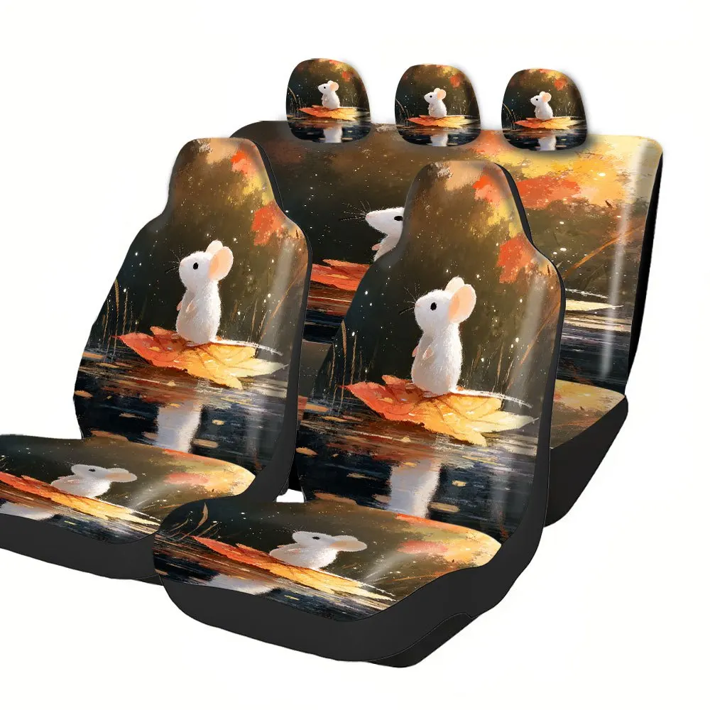 Complete Set Of Floral Print Car Seat Covers, Consisting Of 5pcs: 2 For The Front And 3 For The Rear. Made From High-Quality Pol