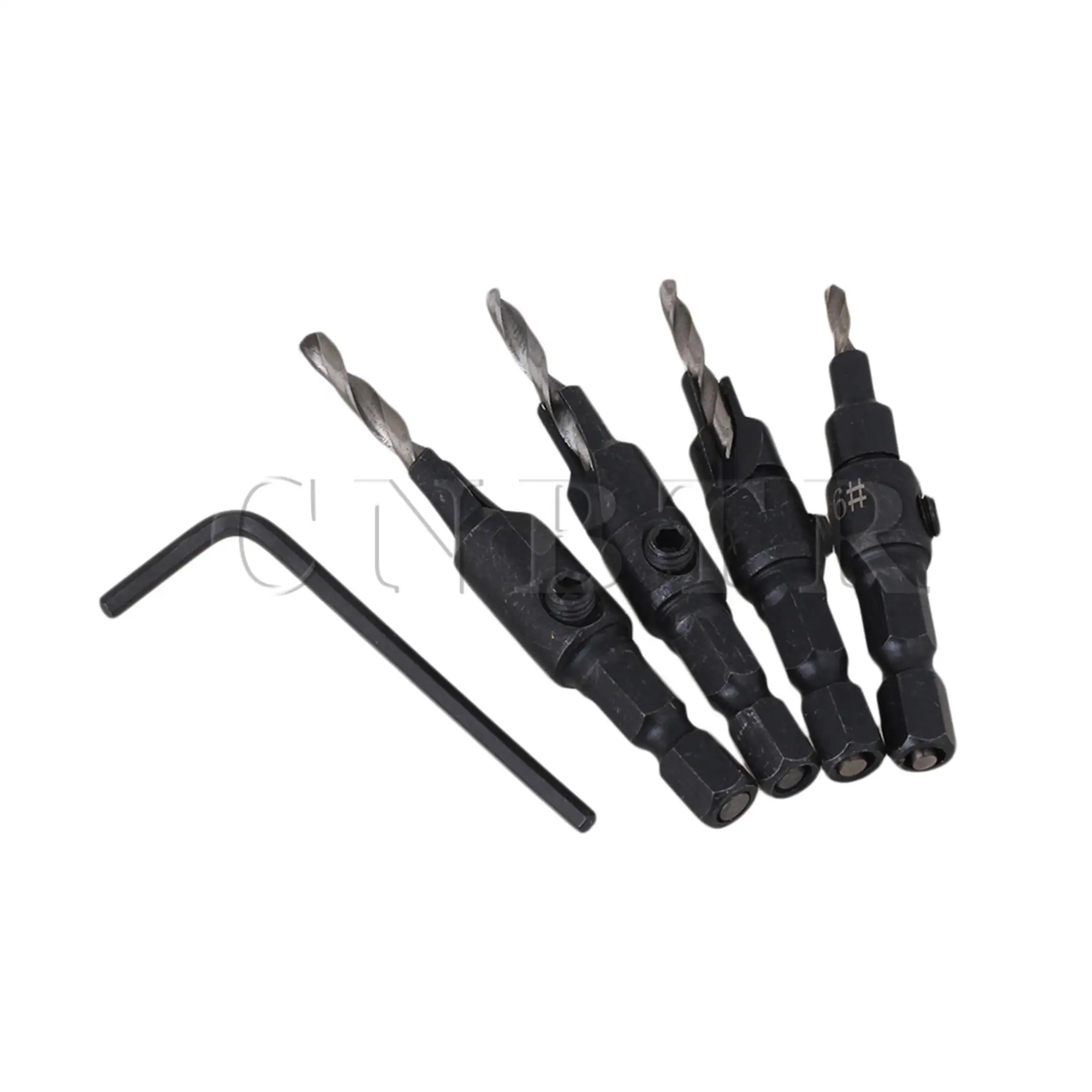 CNBTR A Pack Of 4 Countersink Drill Bit W/ Quick Change Hex Shank #6 #8 #10 #12 Screw Size