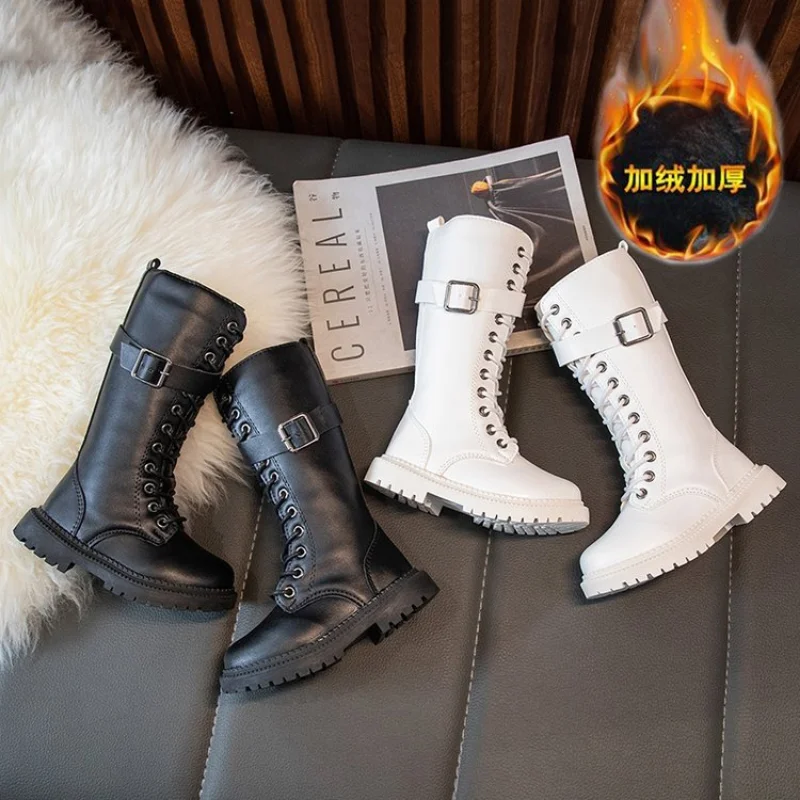 Girls Snow Boots 2022 Autumn Winter Plush New Children Knee-High Fashion Boots Platform Boots Shoes for Princess Kids SIZE 27-37