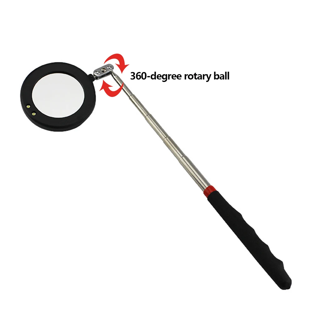 50mm Extensible Car Telescopic Detection Lens Round Inspection Mirror 360 Repair Tool Stainless Steel Folding Mirror with Light