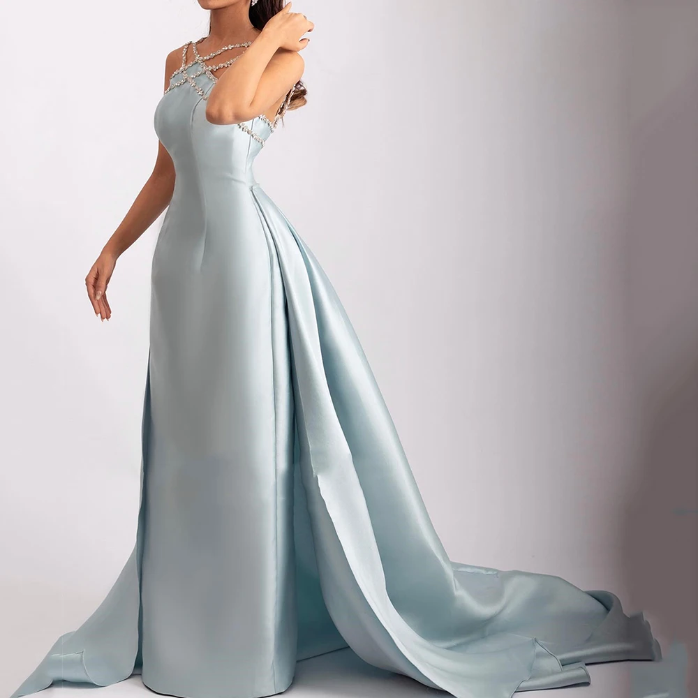 

Evening Dresses Satin Straight Sexy Sleeveless Vintage Formal Party Dress Prom Gown Vestido De Novia فساتين الحفلات