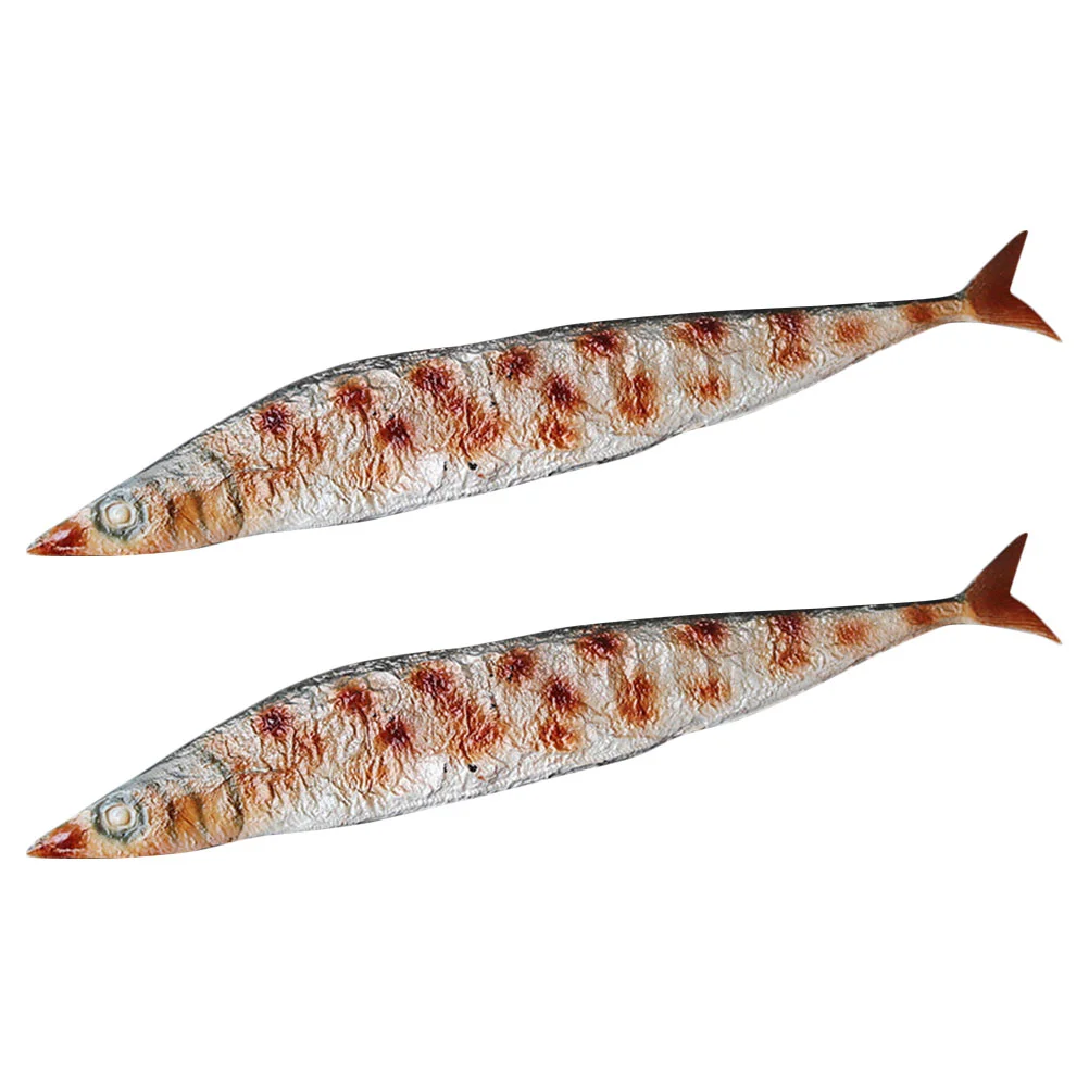 2 Pcs Simulated Saury Food Models Toy Artificial Fish for Display Fake Toys Lifelike Pretend Props Kids Kitchen Realistic