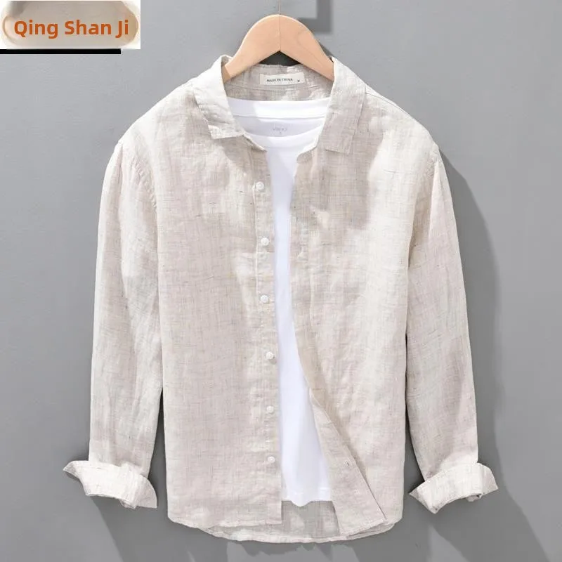 

Spring Summer New Men's Pure Linen Long Sve irt Loose Large Size Color Cotton Linen Material Men's irt
