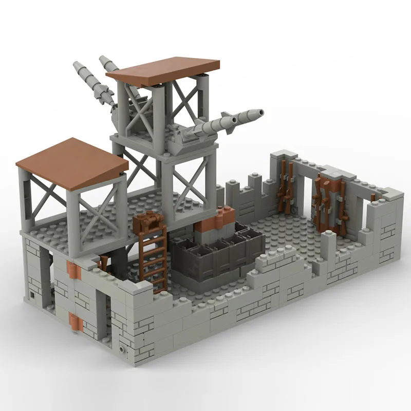 Military Game Accessories Building Blocks Sentry Towers Trenches Bunkers Ruins base Soldiers Figures Weapons Bricks Kids Toys