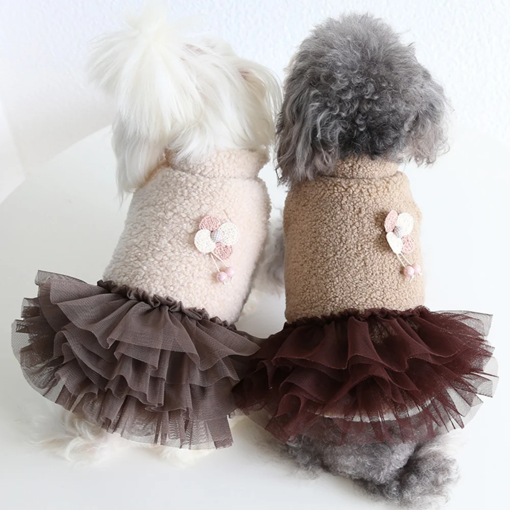 

Winter Warm Dog Clothes Cat Knitted Sweater Dress Turtleneck Warm Skirt Princess Dresses for Small Medium Dogs Pet Costumes