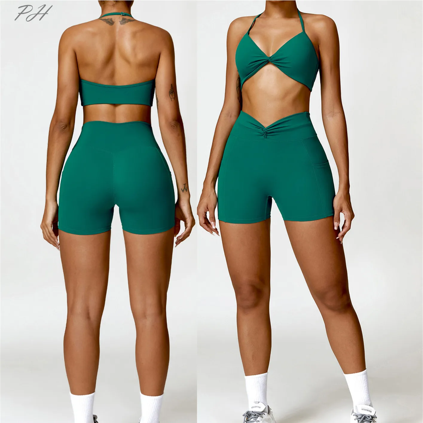 Sexy Yogo Tracksuit Gym Sets Bra Booty Shorts Fitness Suit Women Outfit Sports Top Cycling Running Workout Activewear 2024