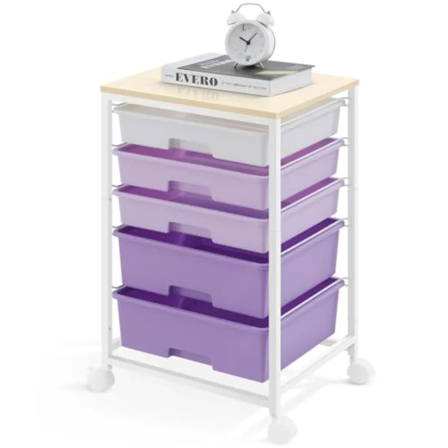 

Тележка-органайзер с 5 выдвижными ящиками, деревянной столешницей и блокируемыми колесами, 5-уровневая тележка для хранения инструментов и рукоделия