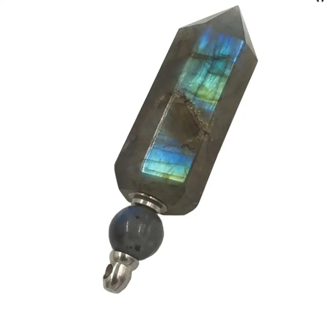 WT-P1619 Vintage Labradorite Pendant For Stock Essential Oil Fashion Green Stone Bottle Point Pendant Women Jewelry