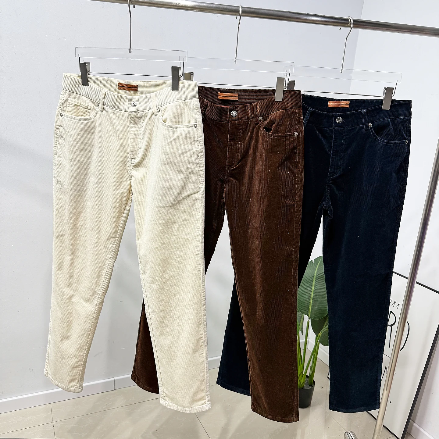 

Italian Luxury Waed Corduroy Men's Faion Straight Leg Casual Pants Autumn Winter Trendy Neutral Sle Cotton Polyester Blend