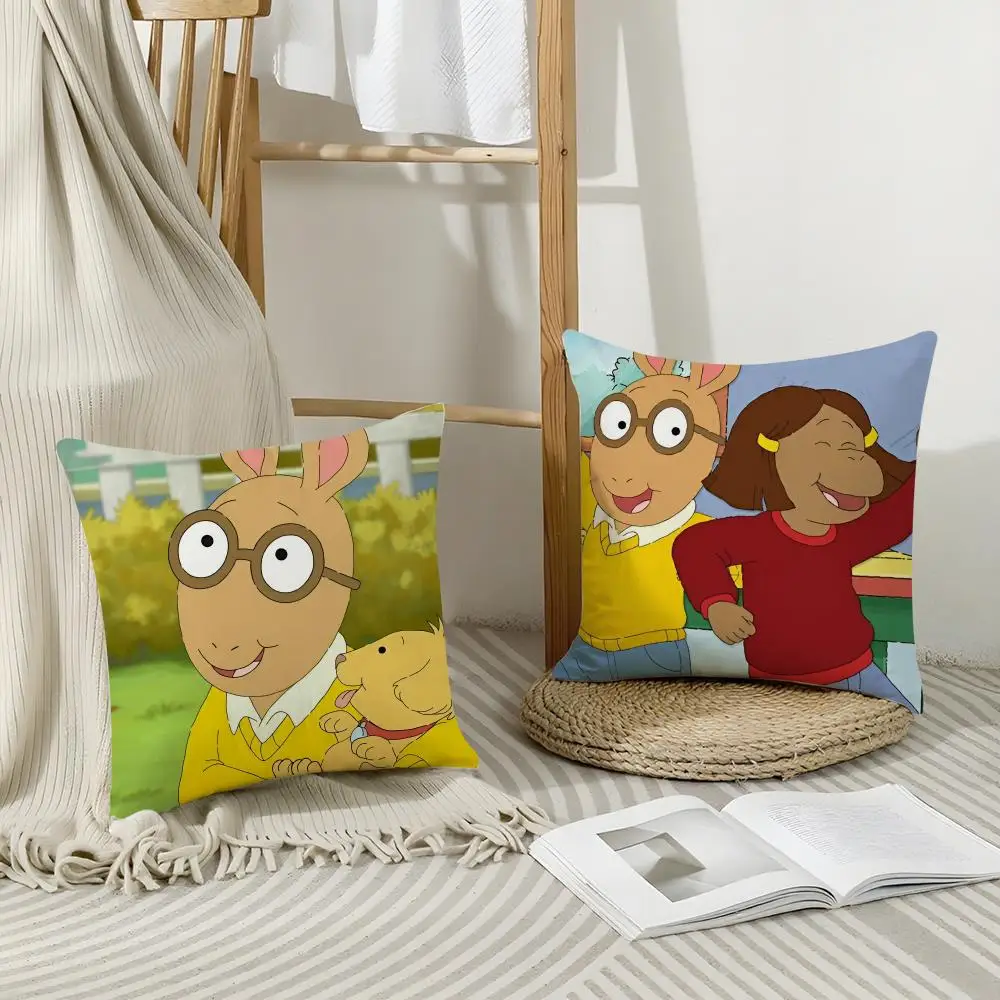 Kids Cartoon A-ArthurS Cushion Cover Short Plush Breathable Pillowcase Odorless Invisible Zipper Washable Removable