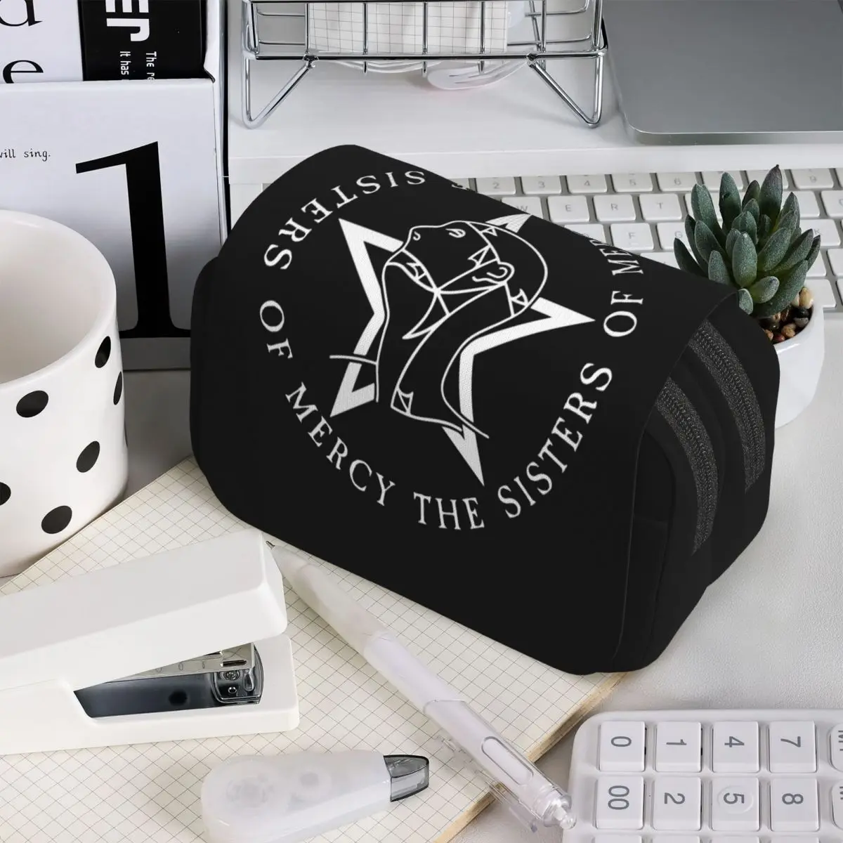 Round Text Logo Goth The Sisters Of Mercy Pencil Case for Students Gifts Pen Box Pencil Bag Stationery Supplies Pen Holder Bag