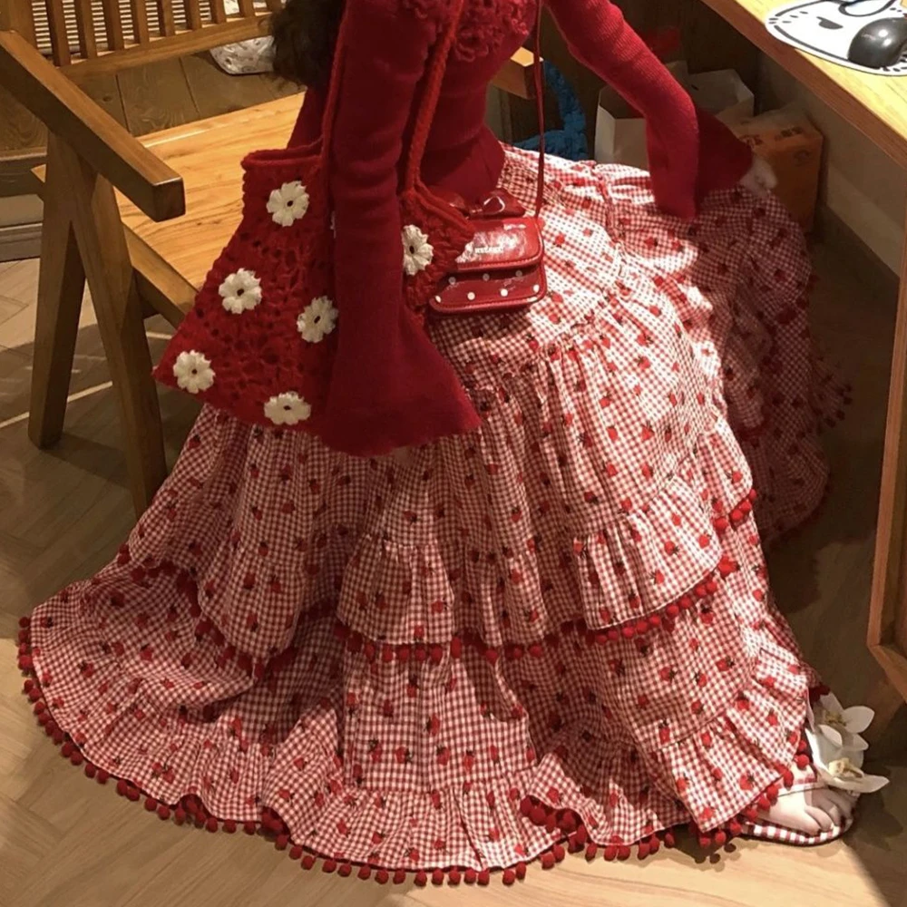 

Strawberry cake skirt gentle wind splicing skirt spring and summer sweet sister beautiful wear French early spring dress