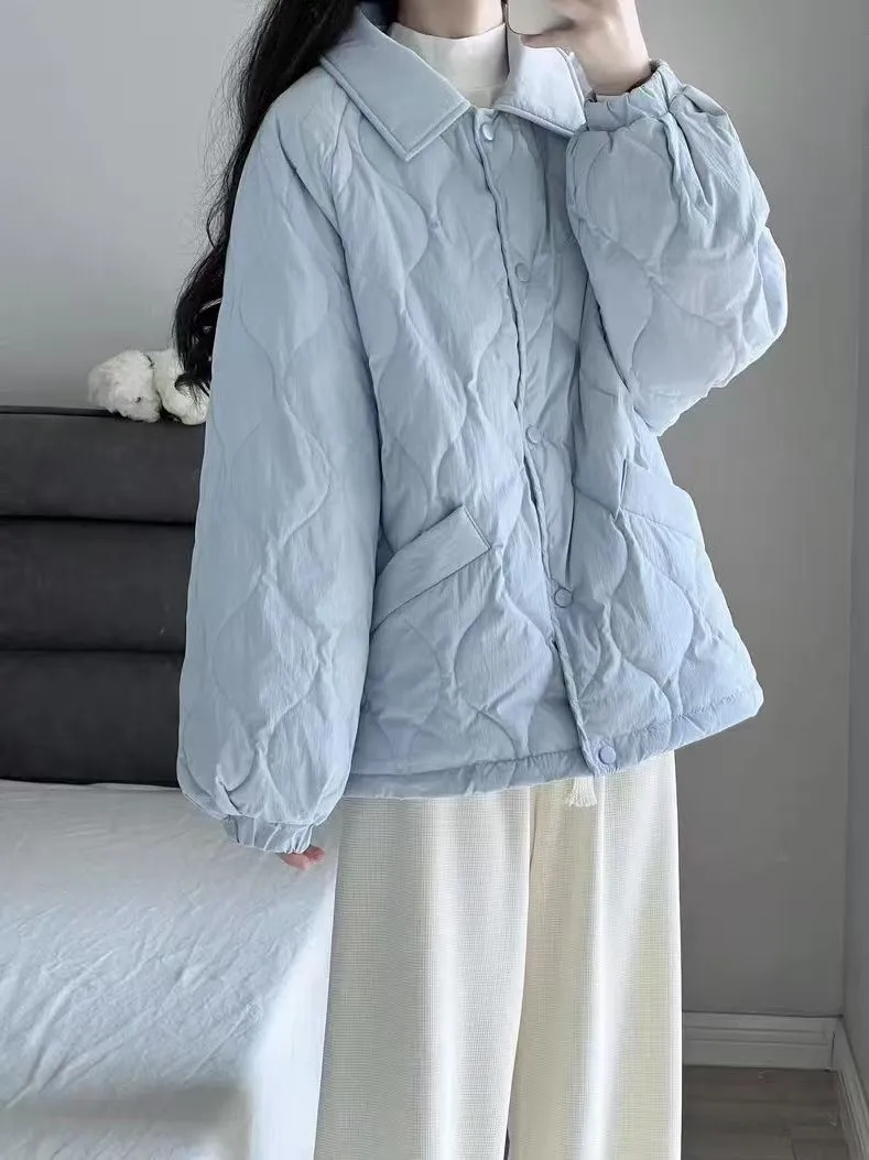 

Korean Style Women's Cotton Jacket Warm Loose Lightweight Flip Collar Spring Autumn Winter New Arrival Fashionable Commute
