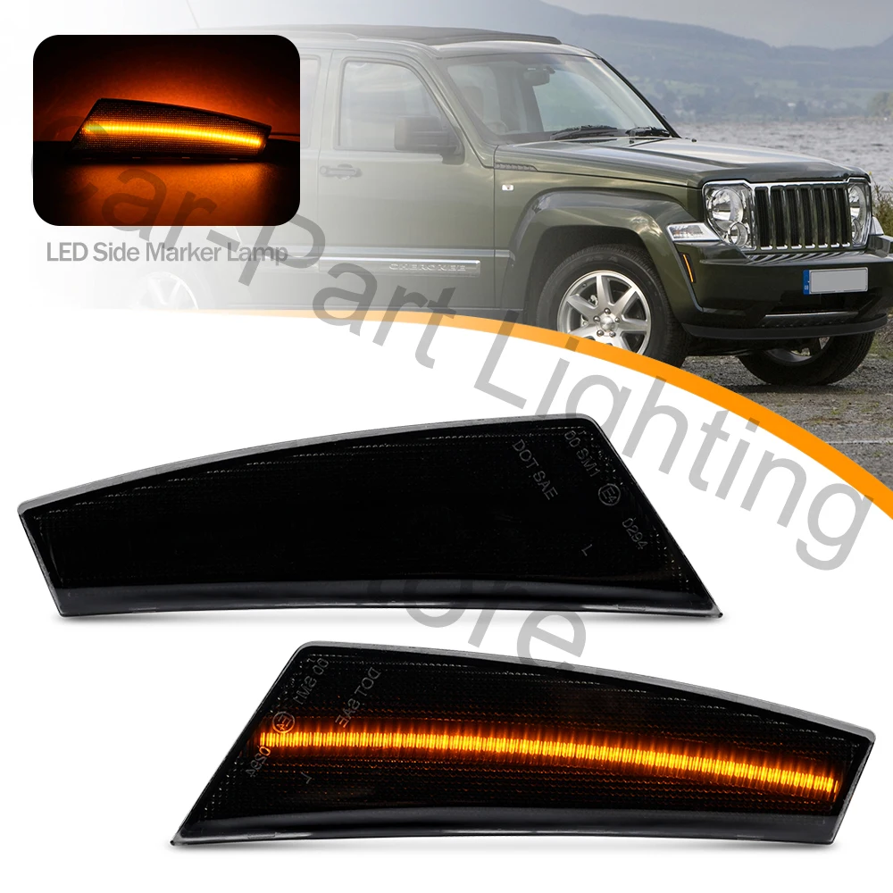 2X For 2008-2012 Jeep Cherokee Liberty (KK) smoke LED Front Bumper Turn Signal Lamp Side Marker Lights